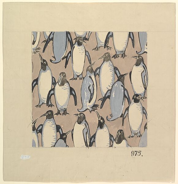Penguin Textile Design, John Sylvester Wheelwright (British, Edgware, Middlesex 1885–1962 Watford, Hertfordshire), Gouache (bodycolor) and ink 