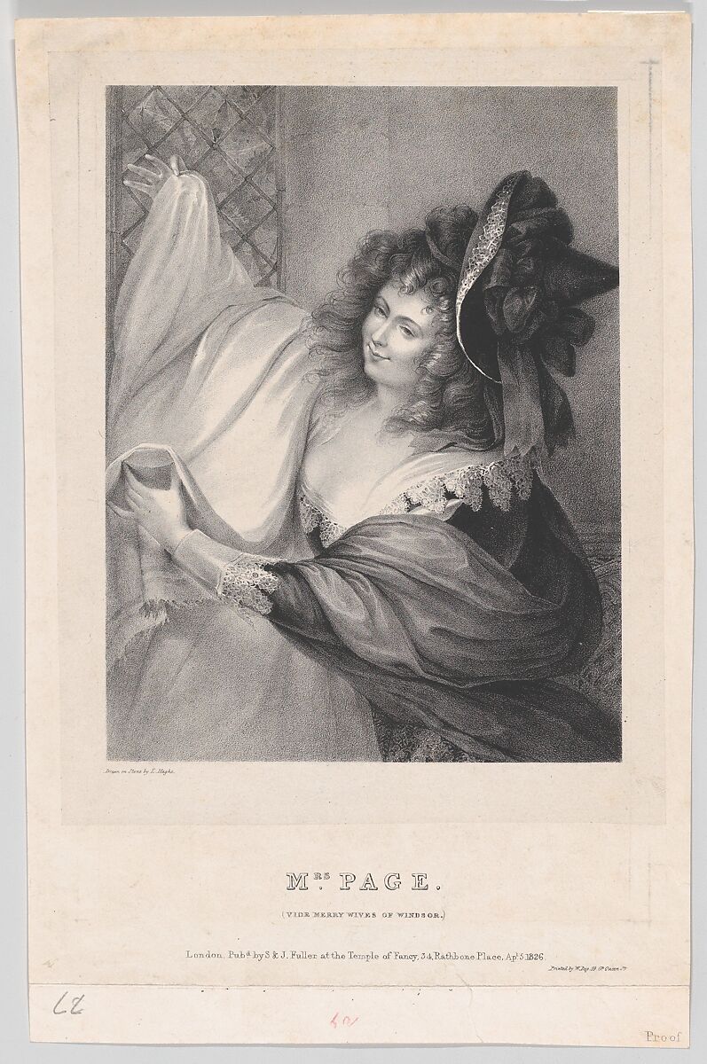 Mrs. Page (Merry Wives of Windsor), Louis Haghe (Belgian, Tournai 1806–1885 London), Lithograph on chine collé 