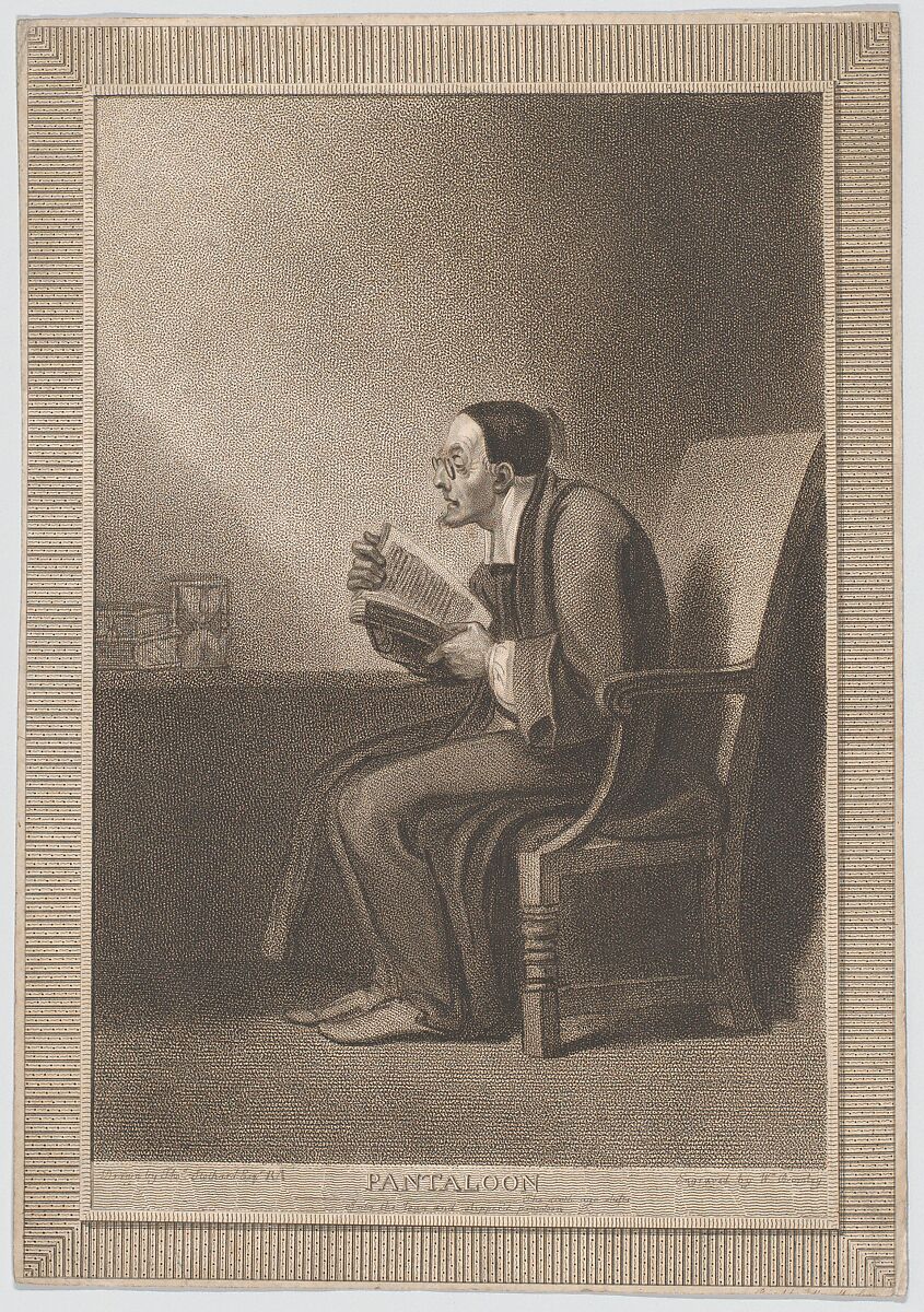 Pantaloon: "The Sixth Age Shifts into the Lean and Slippered Pantaloon" (Shakespeare, As You Like It), William Bromley (British, Carisbrooke, Isle of Wight 1769–1842), Stipple engraving 