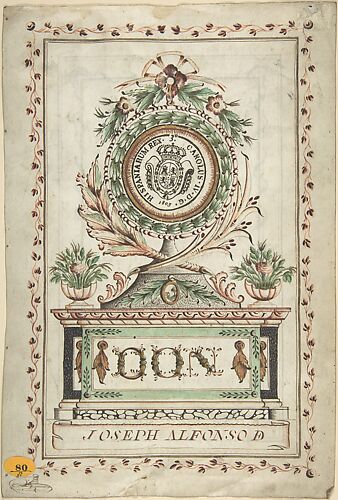 Frontispiece with Vegetal Medallion and Latin Dedication surrounding a Coat of Arms (Recto); Page of Spanish Writing within Border (Verso)