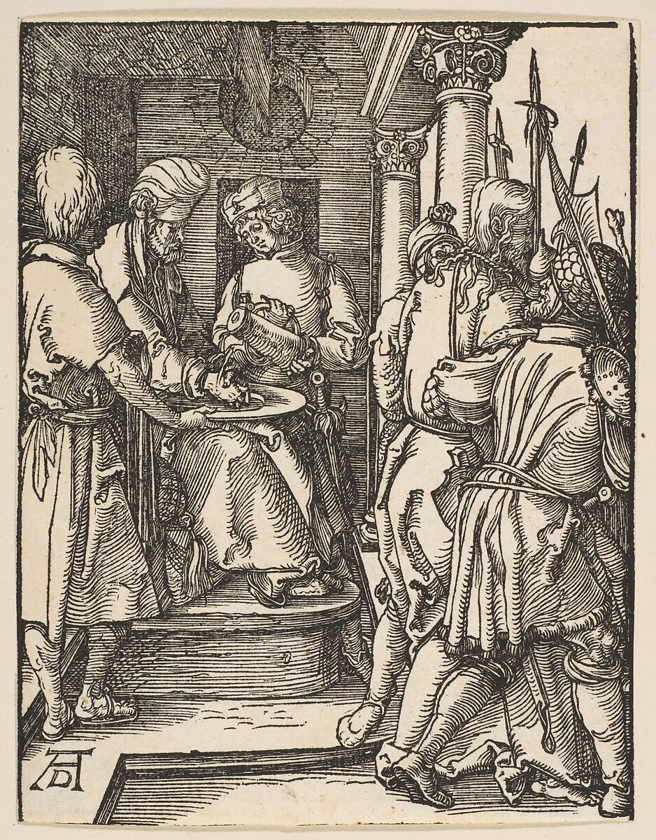 Pilate Washing His Hands, from "The Small Passion", Albrecht Dürer (German, Nuremberg 1471–1528 Nuremberg), Woodcut 