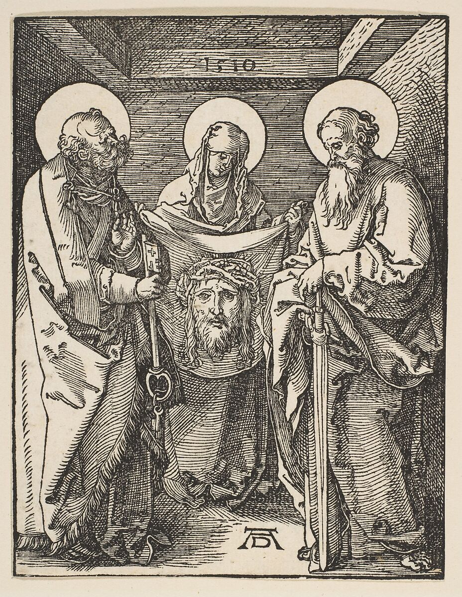 Saint Veronica between Saints Peter and Paul, from "The Small Passion", Albrecht Dürer (German, Nuremberg 1471–1528 Nuremberg), Woodcut 