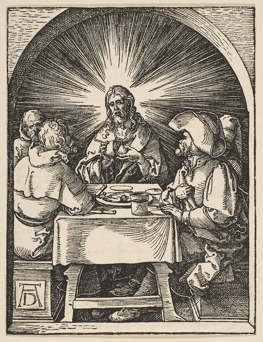 Christ in Emmaus, from "The Small Passion", Albrecht Dürer (German, Nuremberg 1471–1528 Nuremberg), Woodcut 