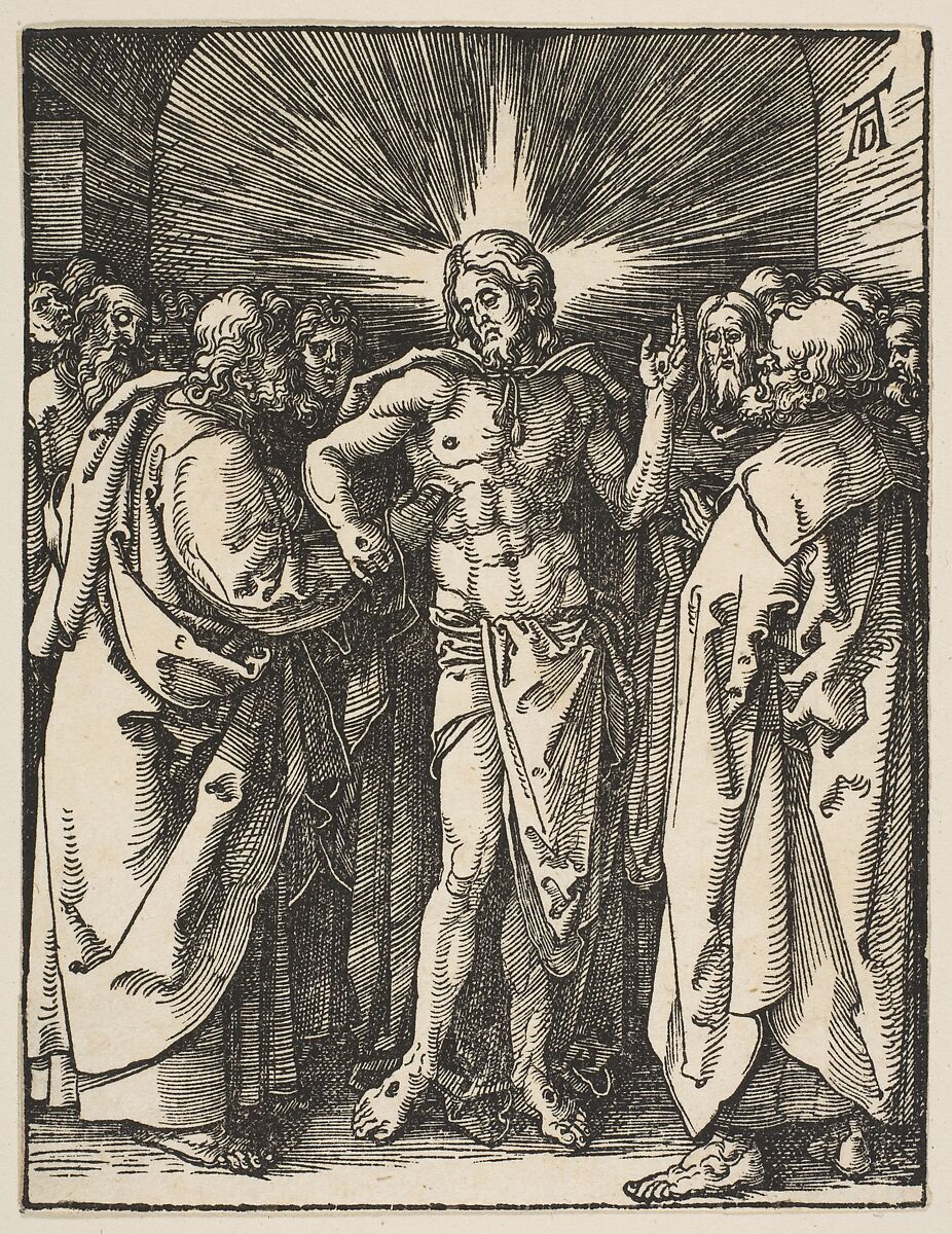 The Doubting Thomas, from "The Small Passion", Albrecht Dürer (German, Nuremberg 1471–1528 Nuremberg), Woodcut 