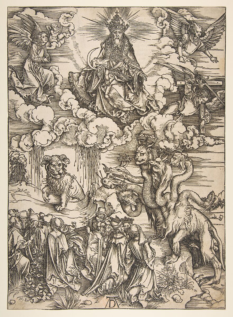 The Beast with Seven Heads and the Beast with Lamb's Horns, Albrecht Dürer (German, Nuremberg 1471–1528 Nuremberg), Woodcut 