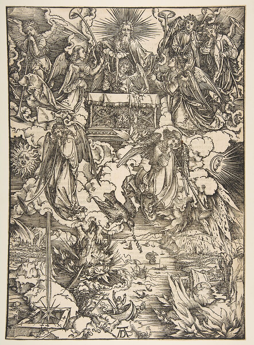The Seven Angels with the Trumpets, from "The Apocalypse", Latin Edition, Albrecht Dürer (German, Nuremberg 1471–1528 Nuremberg), Woodcut 
