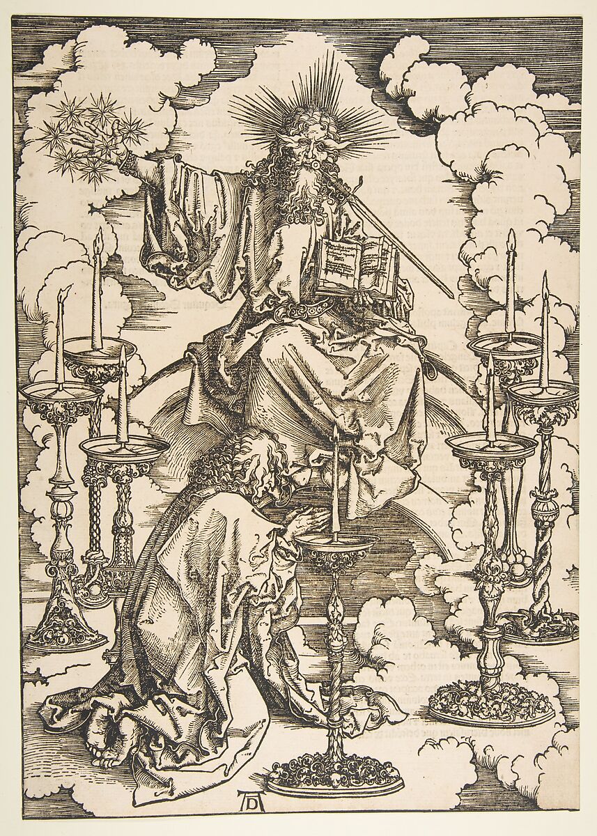 Saint John Beholding the Seven Golden Candlesticks, from "The Apocalypse", Albrecht Dürer (German, Nuremberg 1471–1528 Nuremberg), Woodcut 