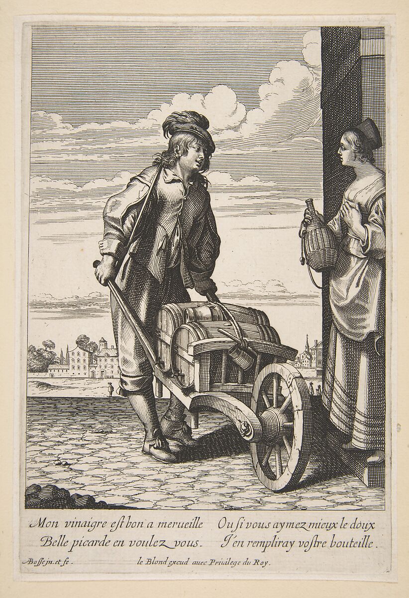 The Vinegar Merchant, plate 8 from "Cries of Paris" (Les Cris de Paris), Abraham Bosse (French, Tours 1602/04–1676 Paris), Etching 