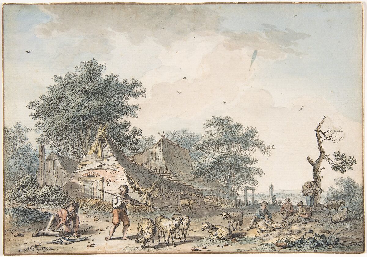 June, Hendrik Meijer (Dutch, Amsterdam 1744–1793 London), Black chalk, brown, black or gray ink and watercolor 
