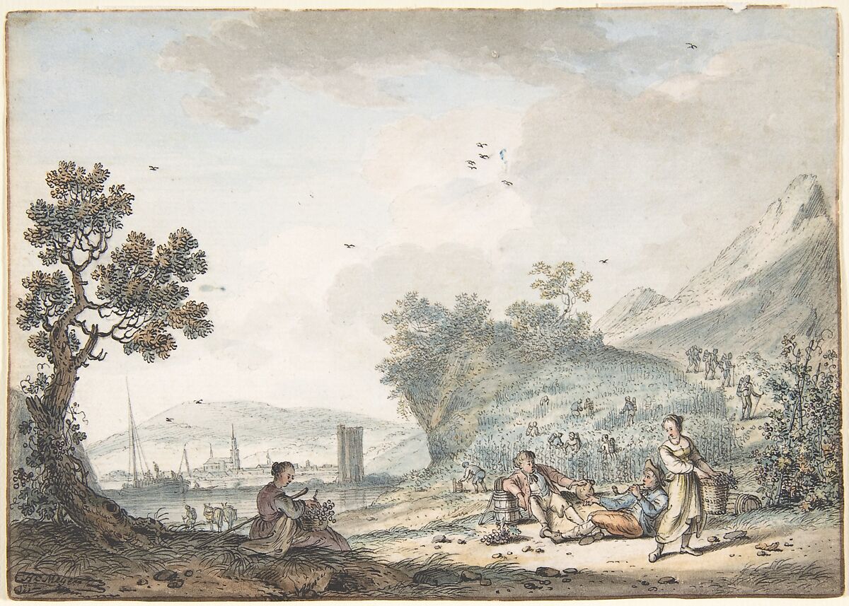 October, Hendrik Meijer (Dutch, Amsterdam 1744–1793 London), Black chalk, brown, black or gray ink and watercolor 