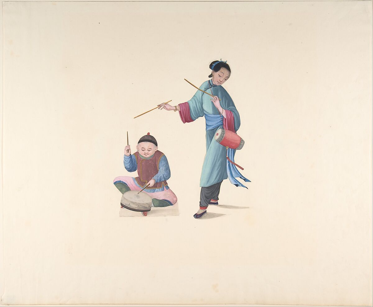 Chinese Musicians, Anonymous, Chinese, 19th century, Watercolor and gouache 
