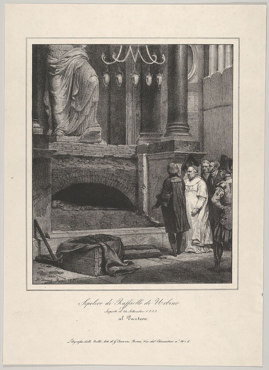 The Tomb of Raphael, Opened September 14, 1833, Pantheon, Rome, Horace Vernet (French, Paris 1789–1863 Paris), Lithograph on wove paper 