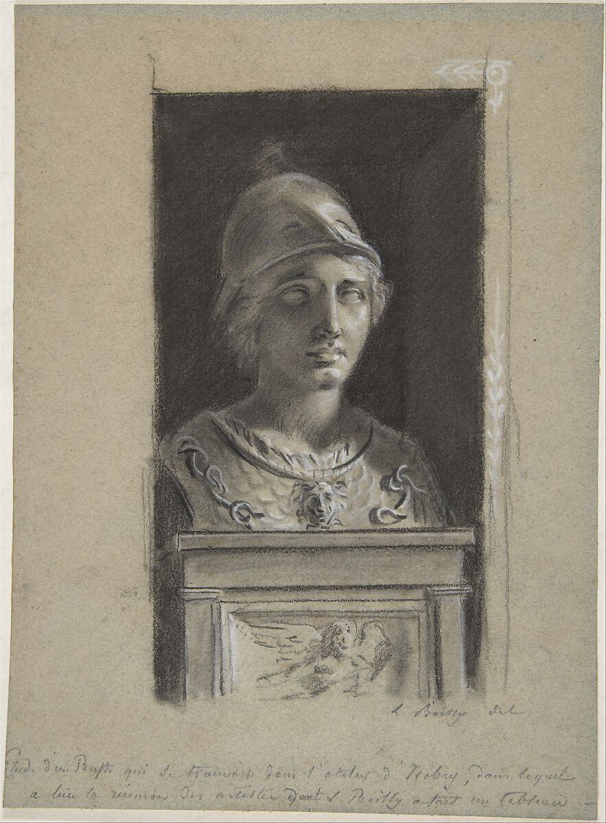 Bust of Minerva, Louis Léopold Boilly (French, La Bassée 1761–1845 Paris), Conté crayon, stumping, heightened with white chalk on faded blue paper 