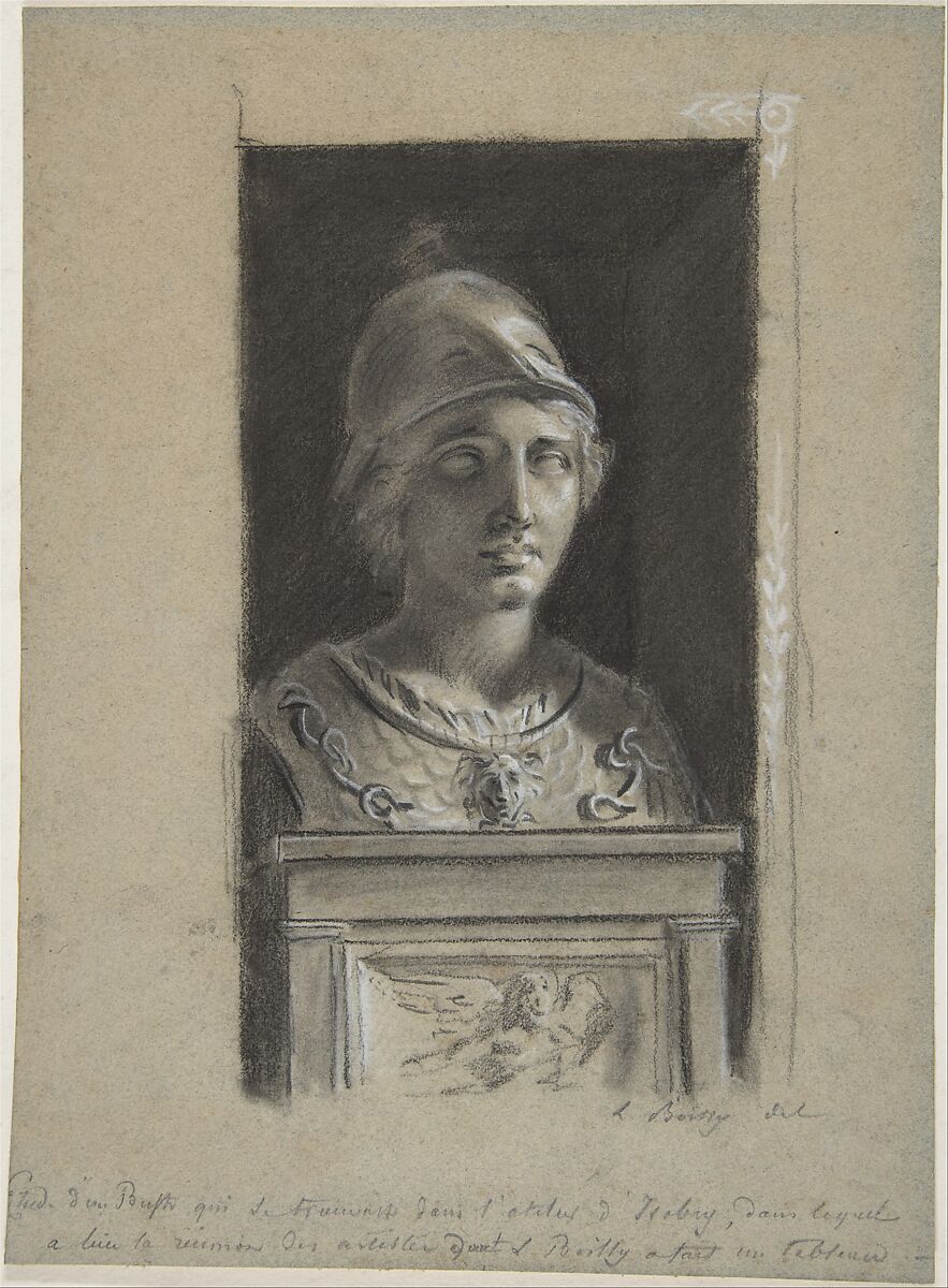 Bust of Minerva, Louis Léopold Boilly  French, Conté crayon, stumping, heightened with white chalk on faded blue paper