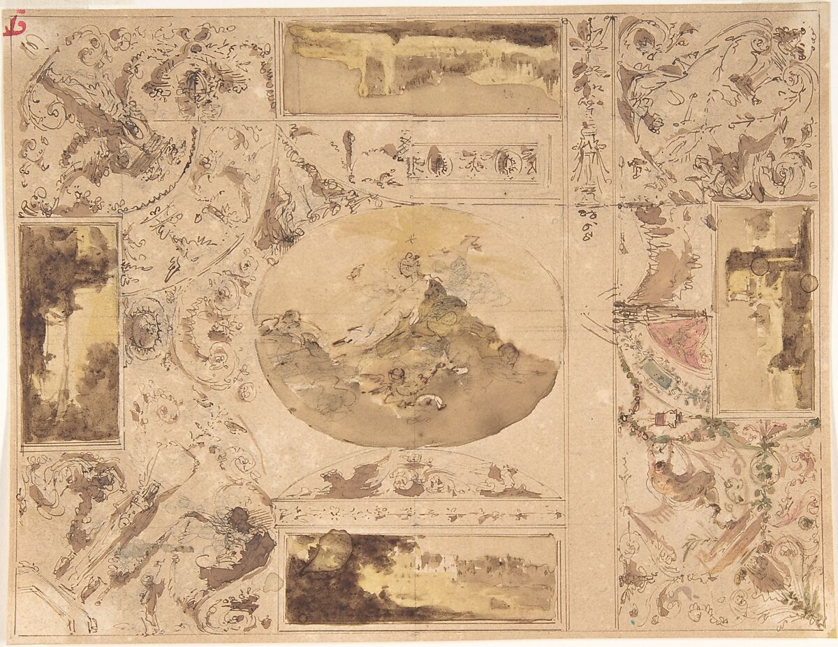 Designs for the decoration of a ceiling, Giuseppe Bernardino Bison (Italian, Palmanova 1762–1844 Milan), Graphite, pen and brown ink; brush, wash, and watercolor on wove paper 