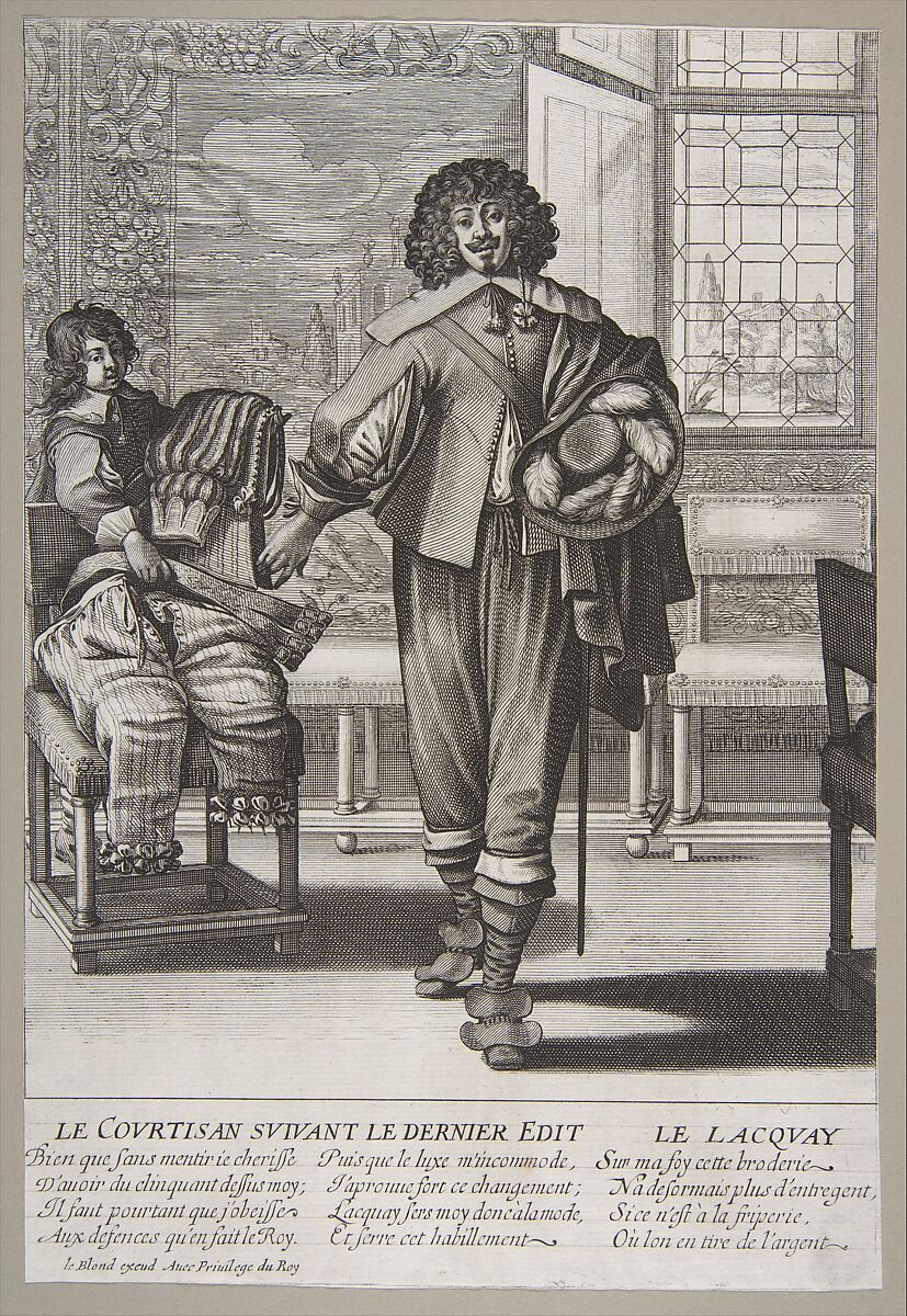 Courtier Following Edict Against Superfluity in Dress, Abraham Bosse (French, Tours 1602/04–1676 Paris), Etching and engraving 