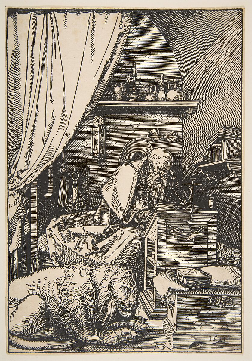 Saint Jerome in His Study, Albrecht Dürer (German, Nuremberg 1471–1528 Nuremberg), Woodcut 