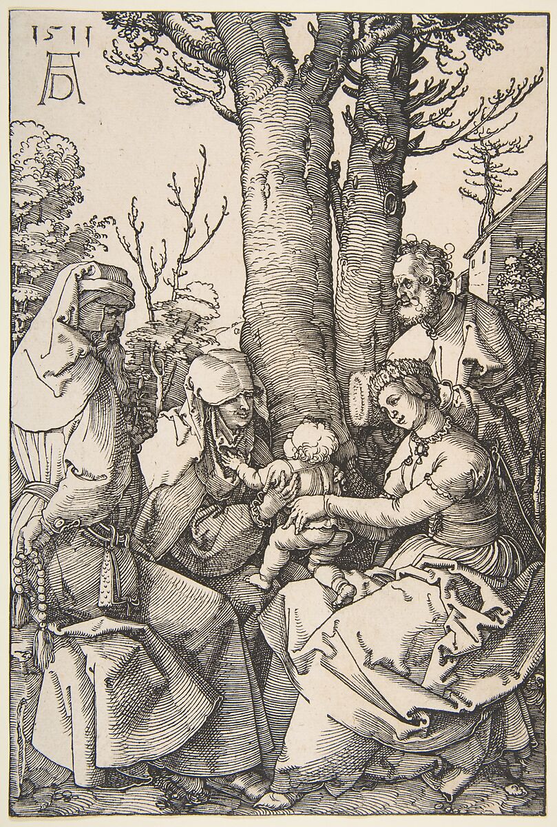 The Holy Family with Saint Joachim and Saint Anne, Albrecht Dürer (German, Nuremberg 1471–1528 Nuremberg), Woodcut 