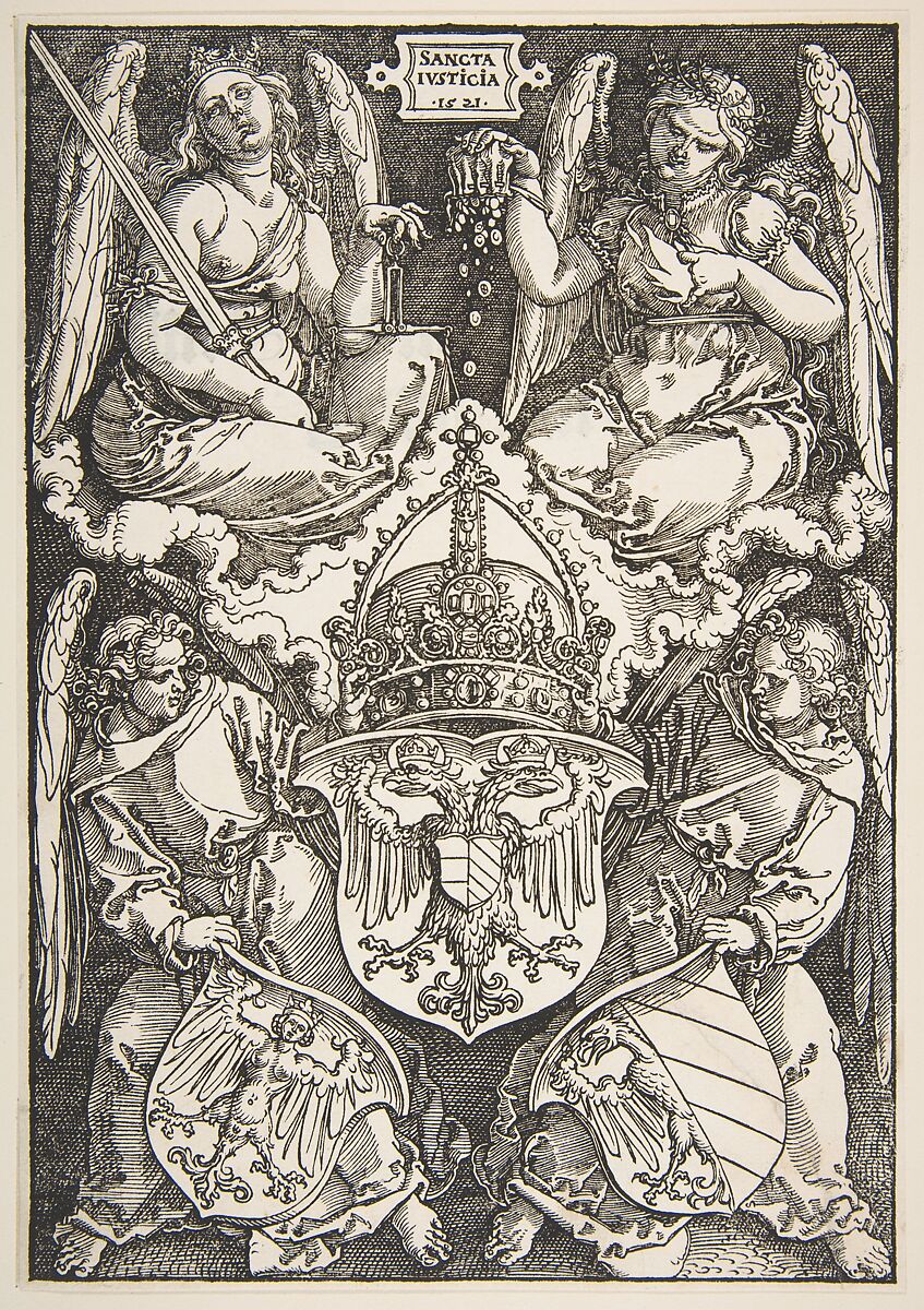 The Arms of the Empire and of Nuremberg, Albrecht Dürer (German, Nuremberg 1471–1528 Nuremberg), Woodcut 