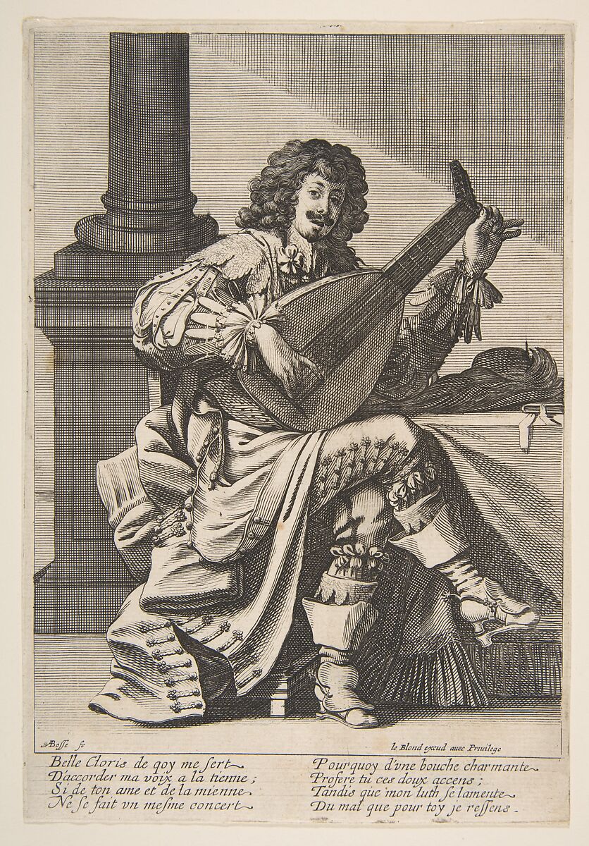 Man Singing and Playing a Lute, Abraham Bosse (French, Tours 1602/04–1676 Paris), Etching 