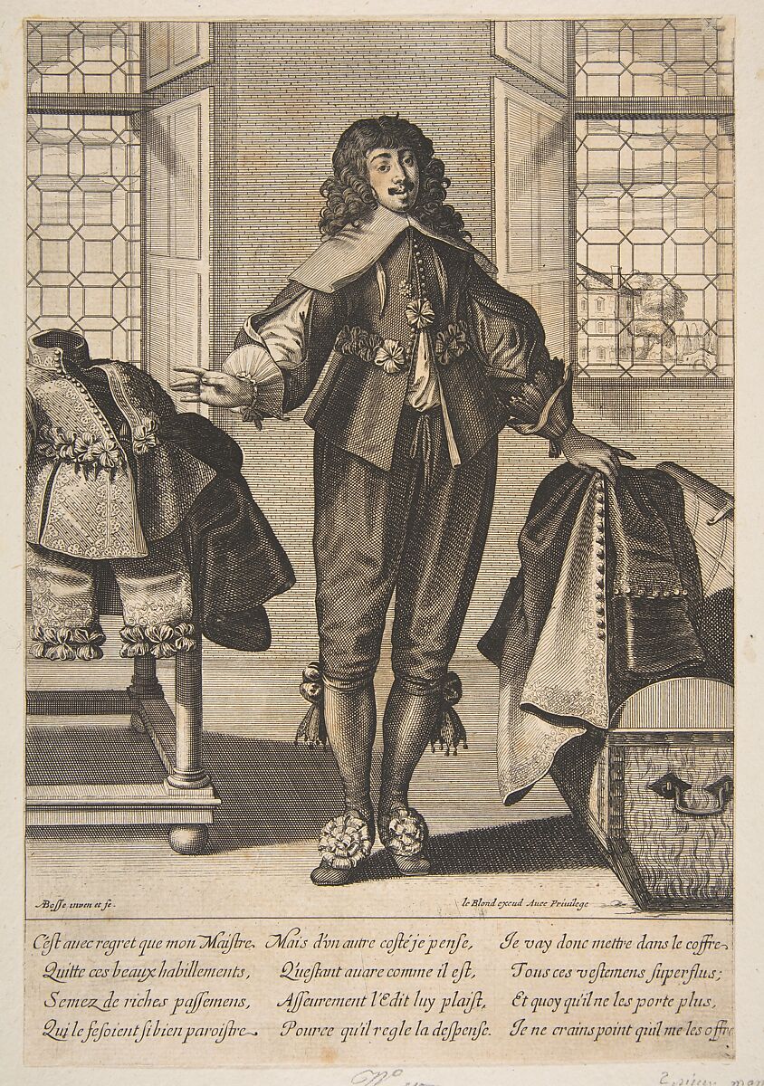 A Valet Putting Away the Luxurious Clothing of His Master, Abraham Bosse (French, Tours 1602/04–1676 Paris), Etching 