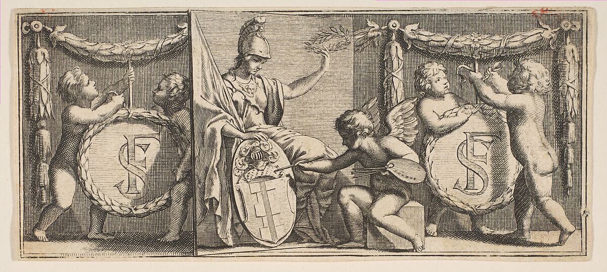 Minerva and the Arms of François Sublet de Noyers Painted by the Genius of Painting, Abraham Bosse (French, Tours 1602/04–1676 Paris), Etching; first state of two 