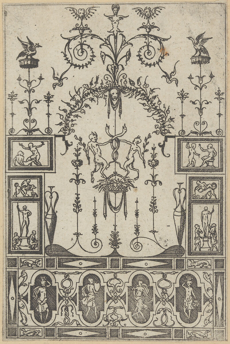 Grotesque Panel, Jacques Androuet Du Cerceau (French, Paris 1510/12–1585 Annecy), Etching; second state of three 