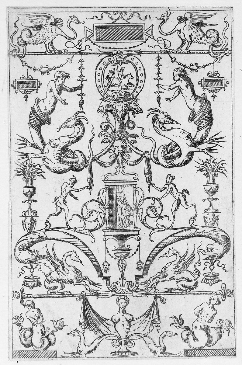 Grotesque Panel, Jacques Androuet Du Cerceau (French, Paris 1510/12–1585 Annecy), Etching; second state of three 