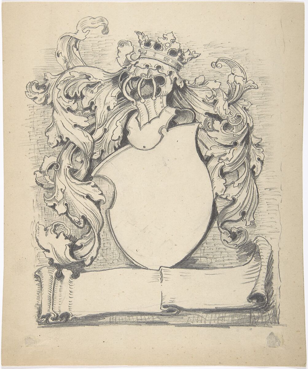 Design for an Armorial Escutcheon, Anonymous, British, 19th century, Graphite 