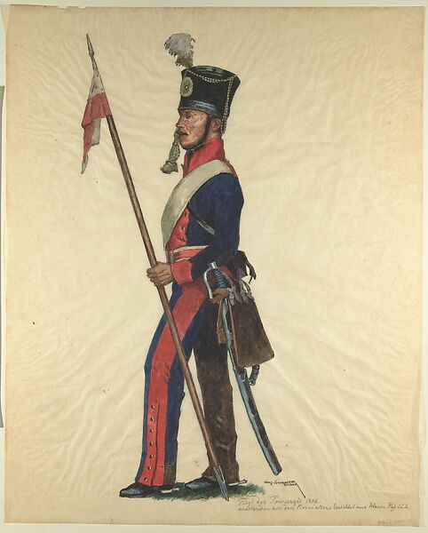 Prussian Military Costume: Towarzis Regiment 1806, Walter von Looz-Corswarem (German), Pen and ink, brush and watercolor on thin wove paper 