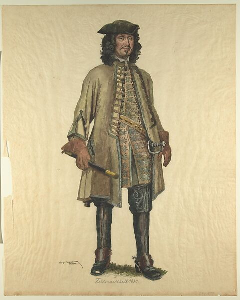 Military Costume: Field Marshall 1680, Walter von Looz-Corswarem (German), Pen and ink, brush and watercolor on thin wove paper 