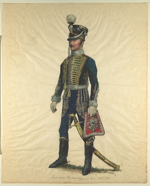 Prussian Military Costume: Hussar 1808-15, Walter von Looz-Corswarem (German), Pen and ink, brush and watercolor on thin wove paper 