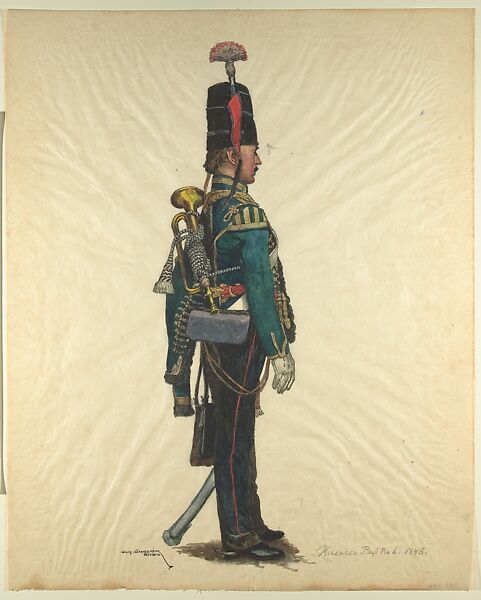 Prussian Military Costume: Hussar Regiment No. 6 1846, Walter von Looz-Corswarem (German), Pen and ink, brush and watercolor on thin wove paper 