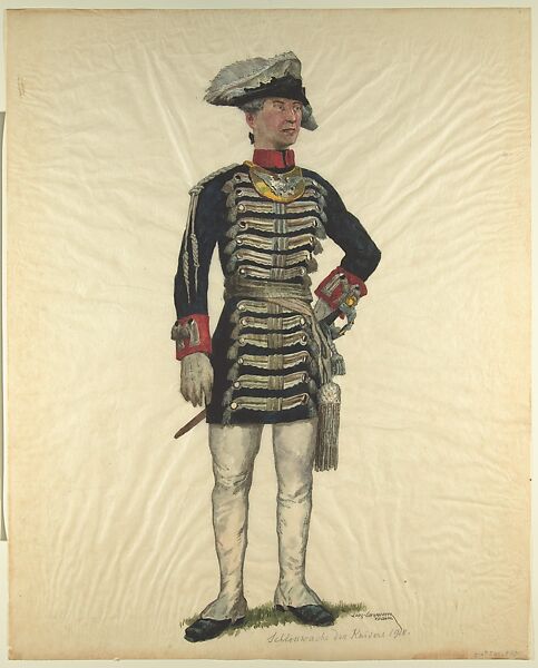 Prussian Military Costume: Emperor's palace guard 1918, Walter von Looz-Corswarem (German), Pen and ink, brush and watercolor on thin wove paper 