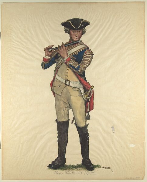 Prussian Military Costume: Regiment v. Hülsen 1760 (Fifer), Walter von Looz-Corswarem (German), Pen and ink, brush and watercolor on thin wove paper 