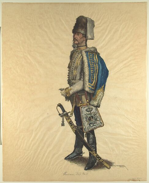 Prussian Military Costume: Hussar Regiment No. 3, Walter von Looz-Corswarem (German), Pen and ink, brush and watercolor on thin wove paper 