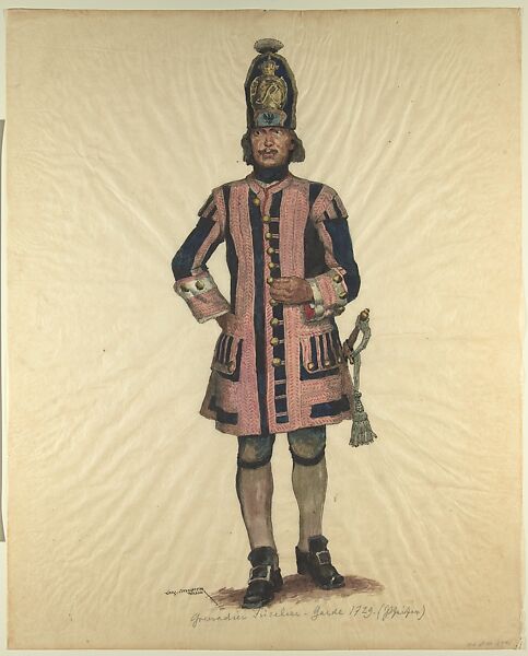 Prussian Military Costume: Grenadier Füselier-Garde 1729 (Fifer), Walter von Looz-Corswarem (German), Pen and ink, brush and watercolor on thin wove paper 