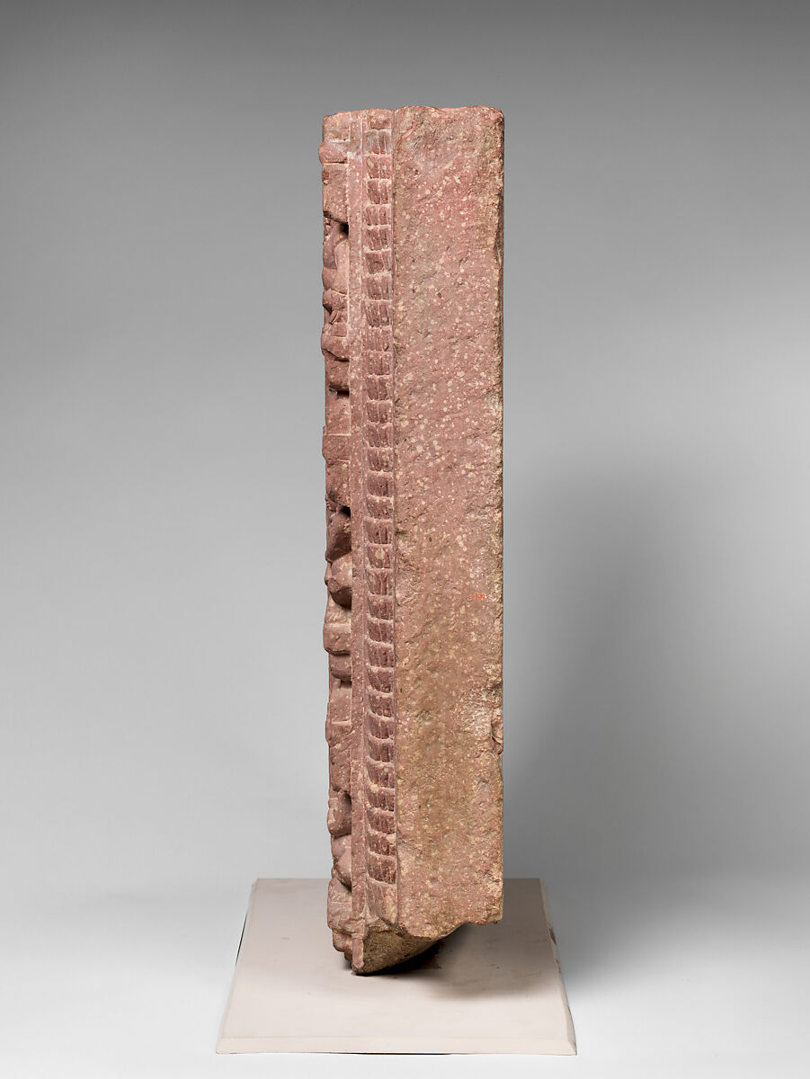 Doorframe with Three Ganas (Nature Deities) Dancing and Playing Instruments, Sandstone, India