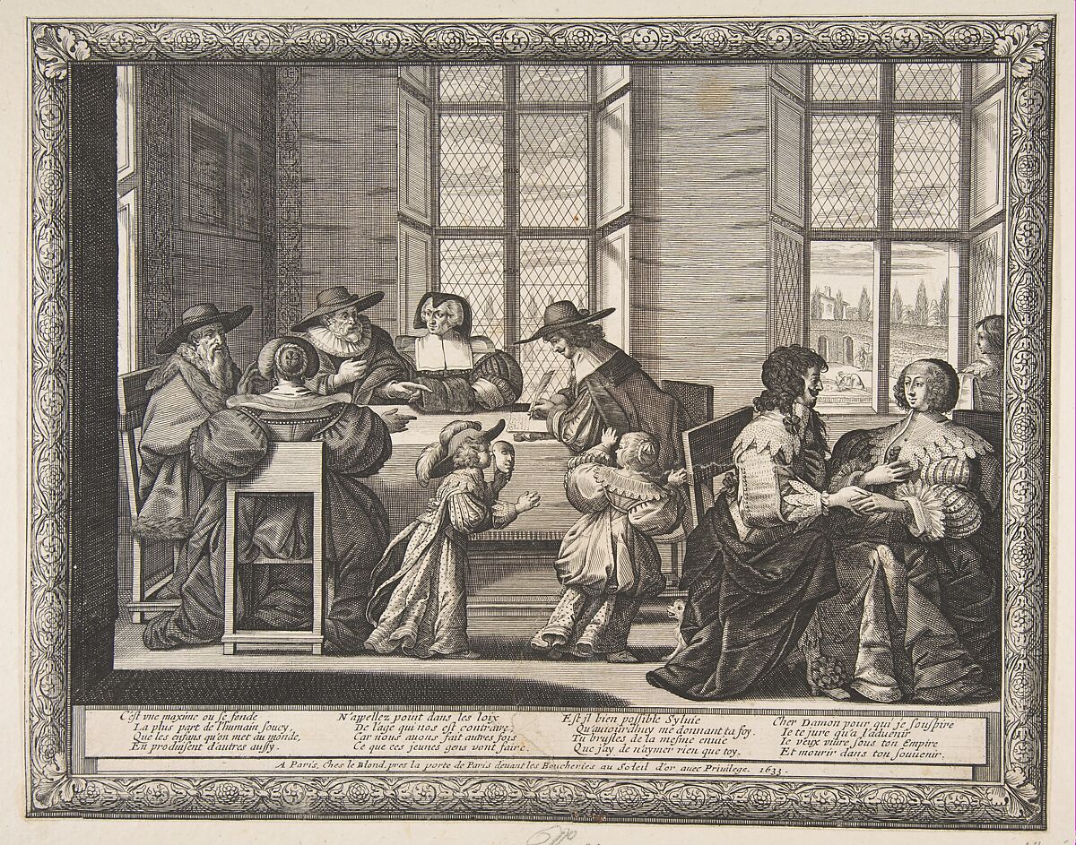 The Marriage Contract, Abraham Bosse (French, Tours 1602/04–1676 Paris), Etching; first state of two 