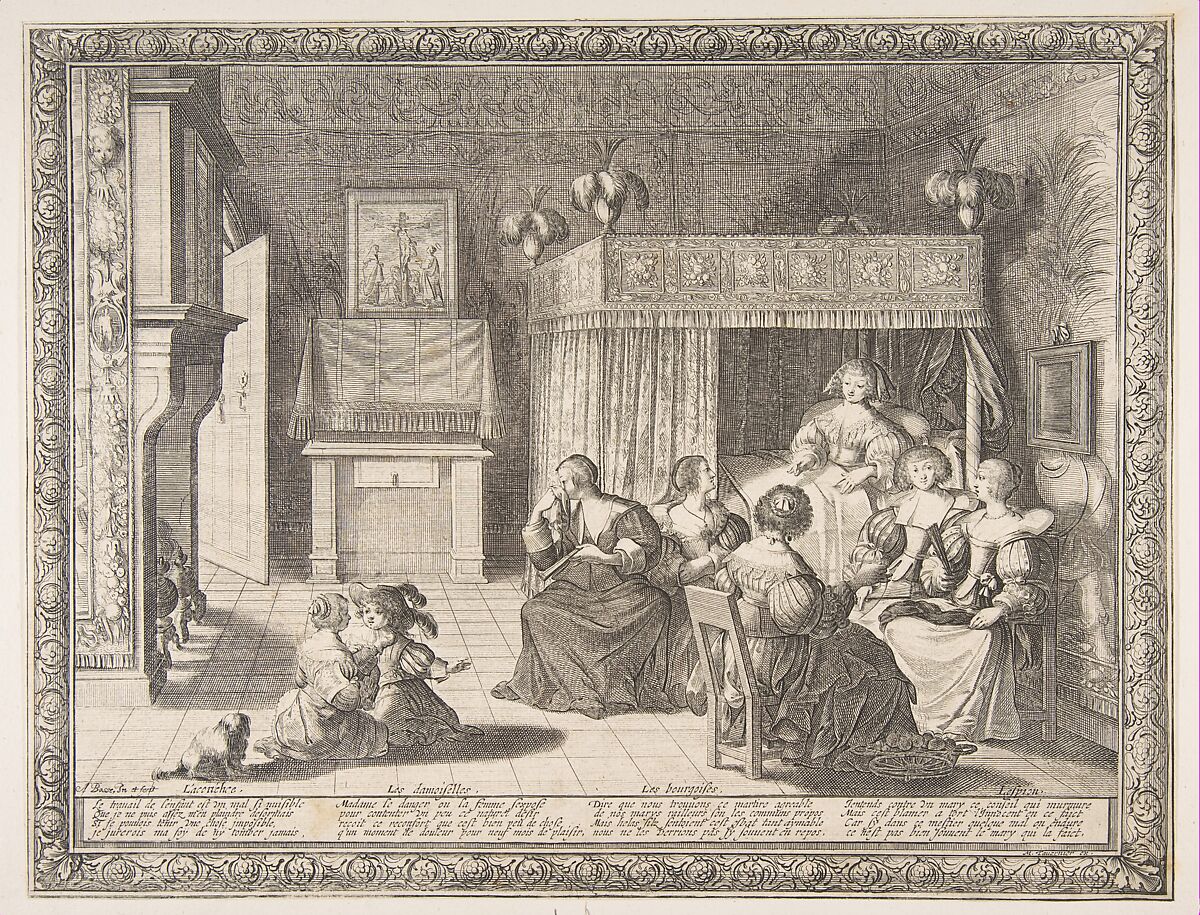 Visit to the New Mother, Abraham Bosse (French, Tours 1602/04–1676 Paris), Etching with engraving; first state of two 