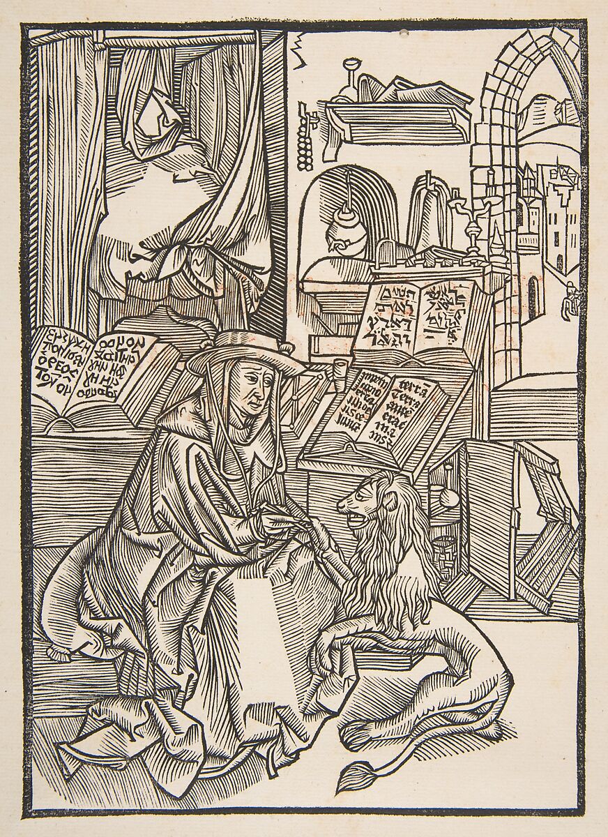 Saint Jerome Extracting a Thorn from the Lion's Foot, Lyons 1508 (copy), After Albrecht Dürer (German, Nuremberg 1471–1528 Nuremberg), Woodcut 