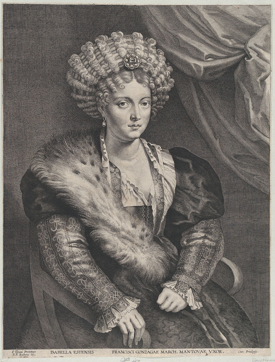 Portrait of Isabella d'Este, Lucas Vorsterman I (Flemish, Zaltbommel 1595–1675 Antwerp), Engraving; second state of two (Hollstein) 