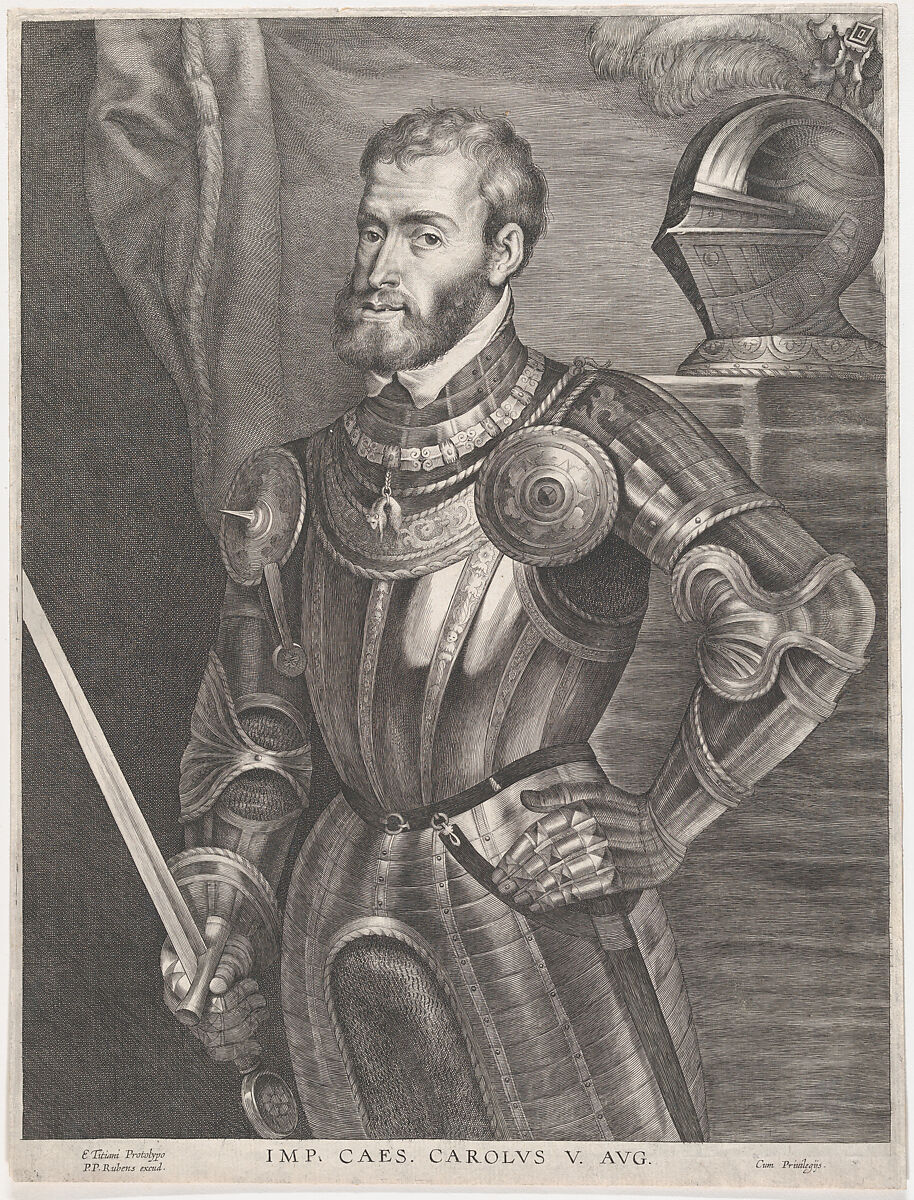 Portrait of Emperor Charles V, Lucas Vorsterman I (Flemish, Zaltbommel 1595–1675 Antwerp), Engraving; only state 