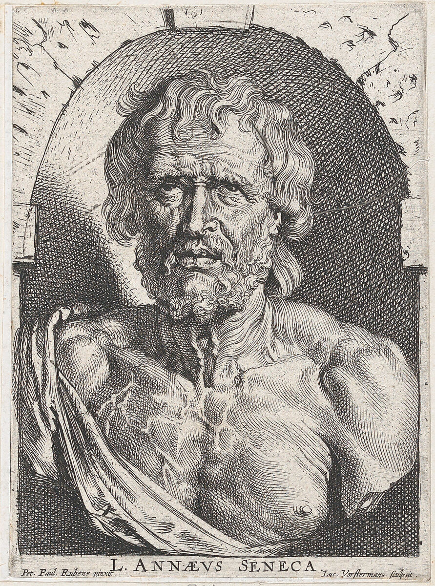 The bust of Seneca, in a niche, Lucas Vorsterman I (Flemish, Zaltbommel 1595–1675 Antwerp), Etching and engraving; second state of two 