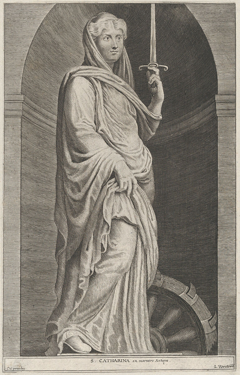 Saint Catherine, within a niche, Lucas Vorsterman I (Flemish, Zaltbommel 1595–1675 Antwerp), Engraving; only state 