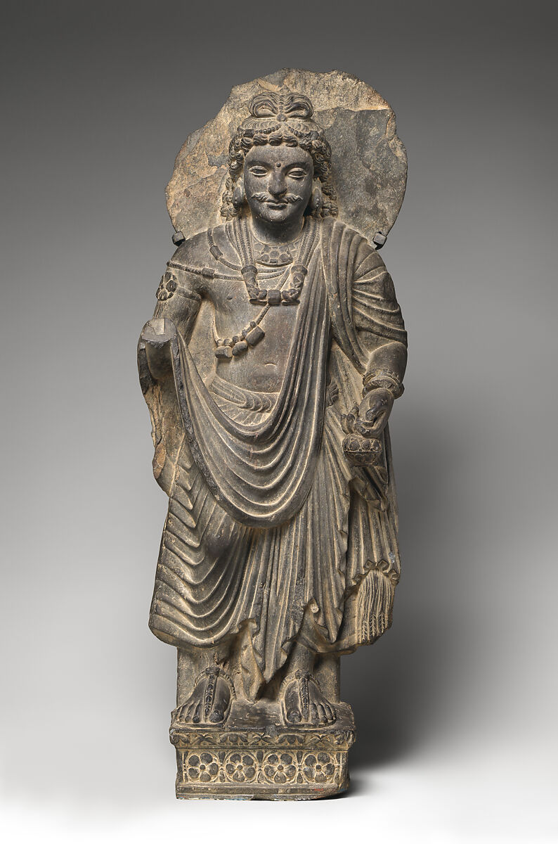 Standing Bodisattva Maitreya (Buddha of the Future), Schist, Pakistan (ancient region of Gandhara)