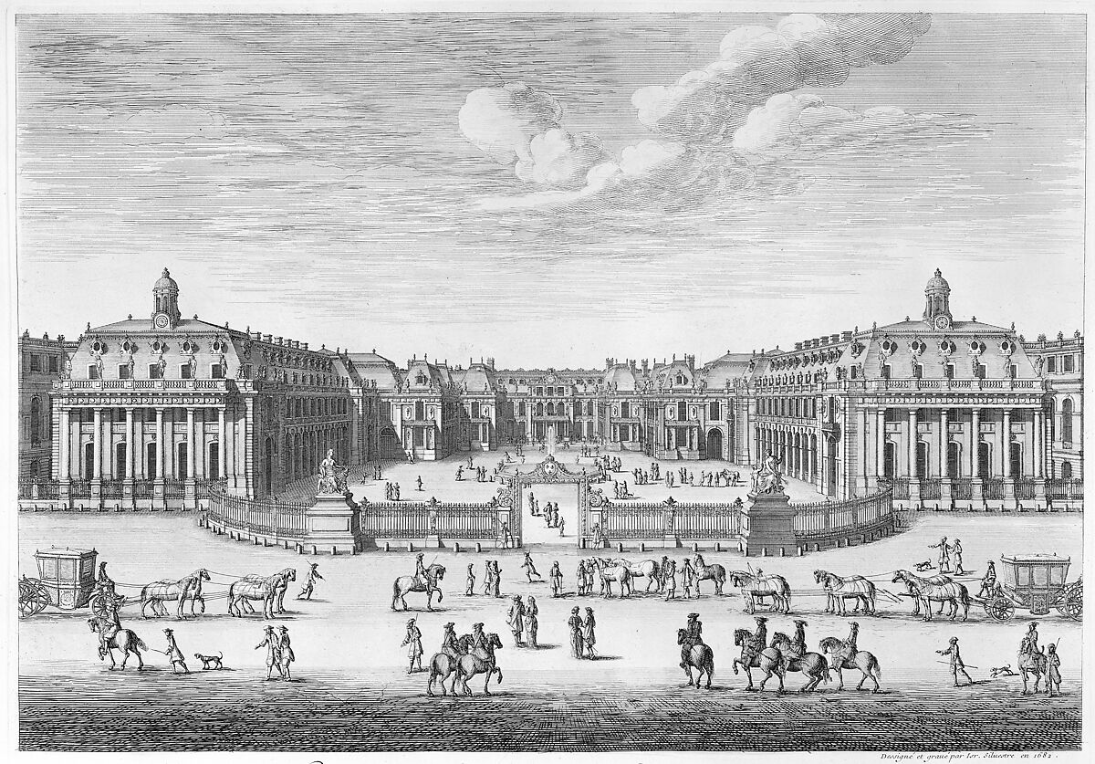 Château de Versailles seen from the forecourt, from Chalcographie du Louvre, Vol. 22, Israel Silvestre (French, Nancy 1621–1691 Paris), Etching