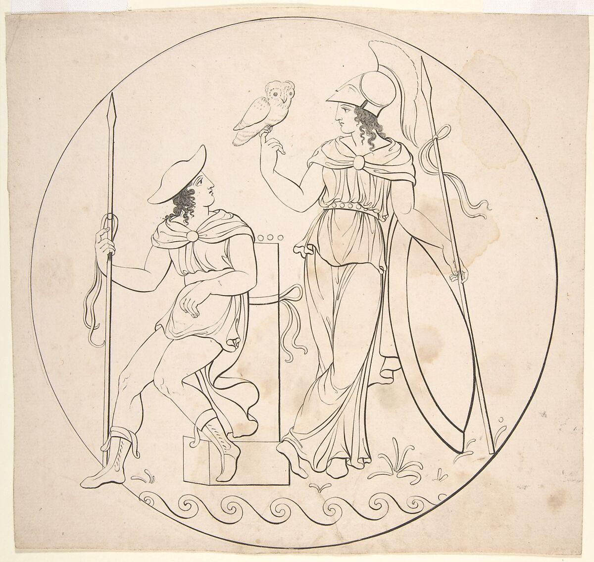 Hermes and Athena (?), Anonymous, German, 19th century, Engraving 