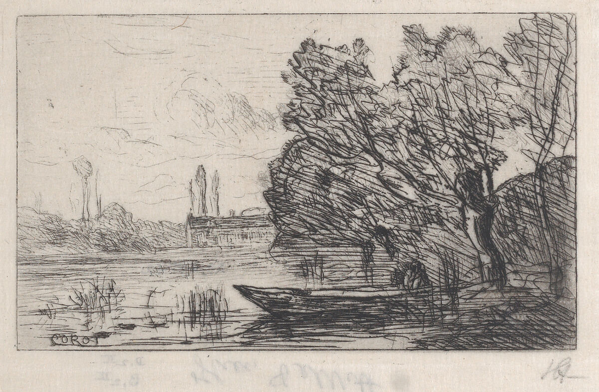 Ville d'Avray: Boat Under the Willows (Morning Effect), Camille Corot (French, Paris 1796–1875 Paris), Etching; second state of two 