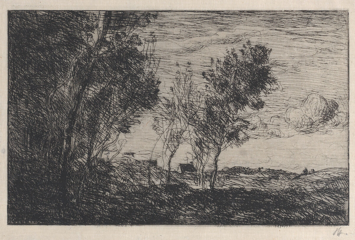 In the Dunes: Souvenir of the Woods at the Hague (Dans les dunes: Souvenir du bois de la Haye), Camille Corot (French, Paris 1796–1875 Paris), Etching; second state of two 